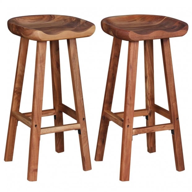 Bar Stools 2 Pcs Solid Acacia Wood 38x37x76 Cm Image 3