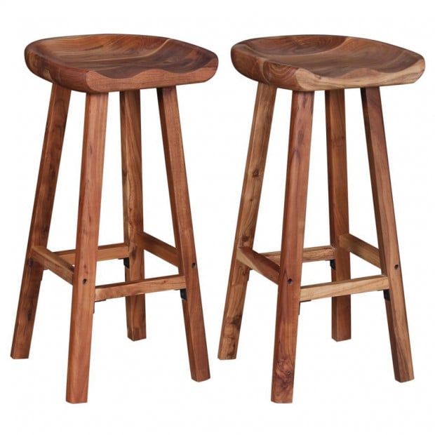 Bar Stools 2 Pcs Solid Acacia Wood 38x37x76 Cm Image 4