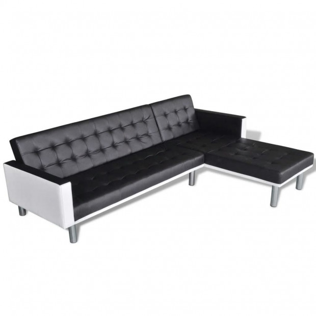 L-shaped Sofa Bed Faux Leather Black Image 2