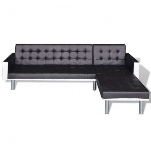 L-shaped Sofa Bed Faux Leather Black Image 3