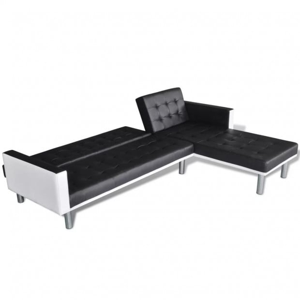 L-shaped Sofa Bed Faux Leather Black Image 4