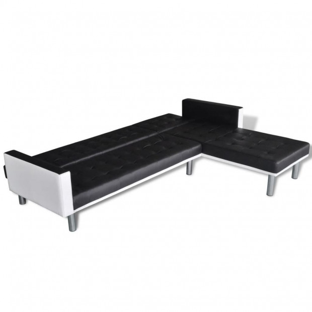 L-shaped Sofa Bed Faux Leather Black Image 5