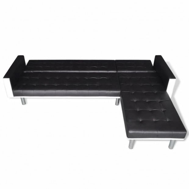 L-shaped Sofa Bed Faux Leather Black Image 6