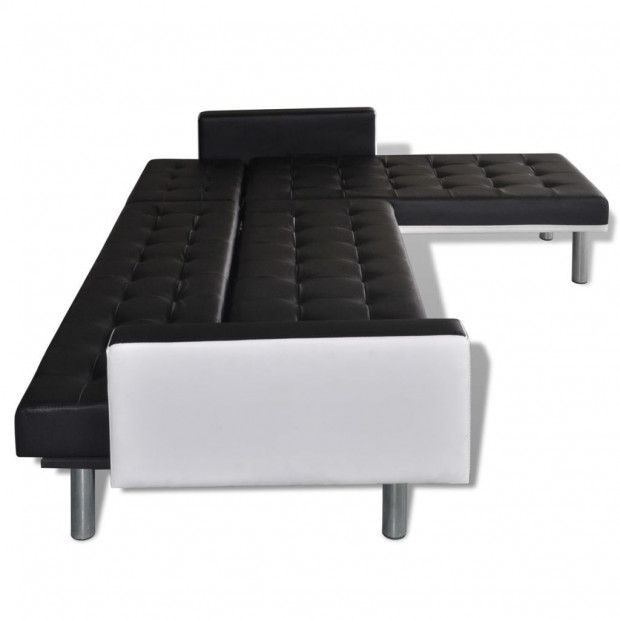 L-shaped Sofa Bed Faux Leather Black Image 7