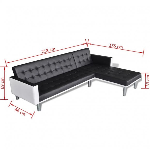 L-shaped Sofa Bed Faux Leather Black Image 9