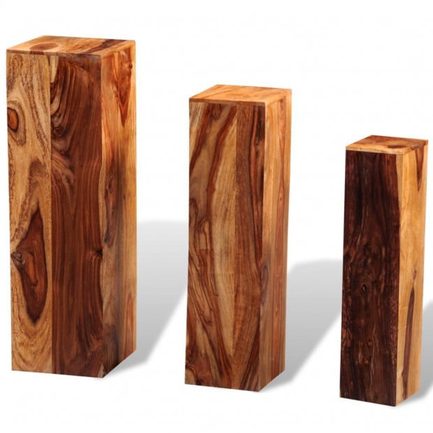 3 Piece Plant Stands Solid Sheesham Wood Brown Image 3