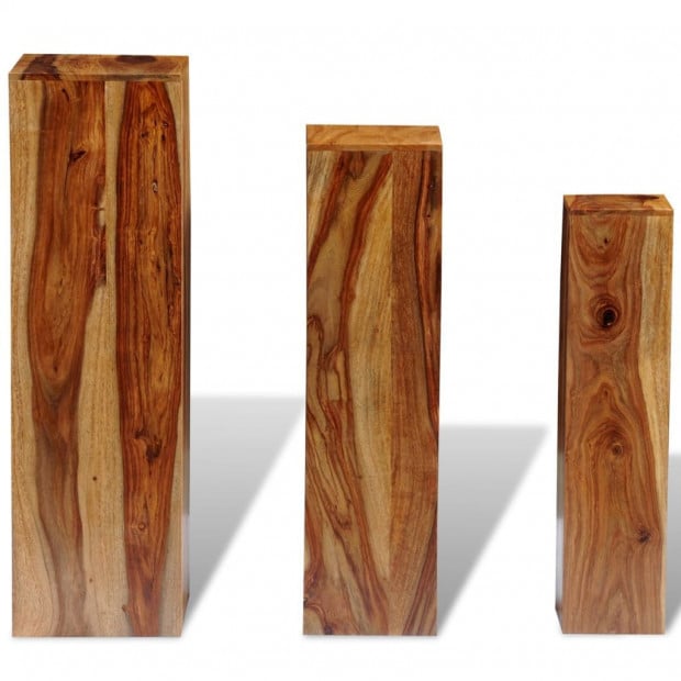 3 Piece Plant Stands Solid Sheesham Wood Brown Image 4