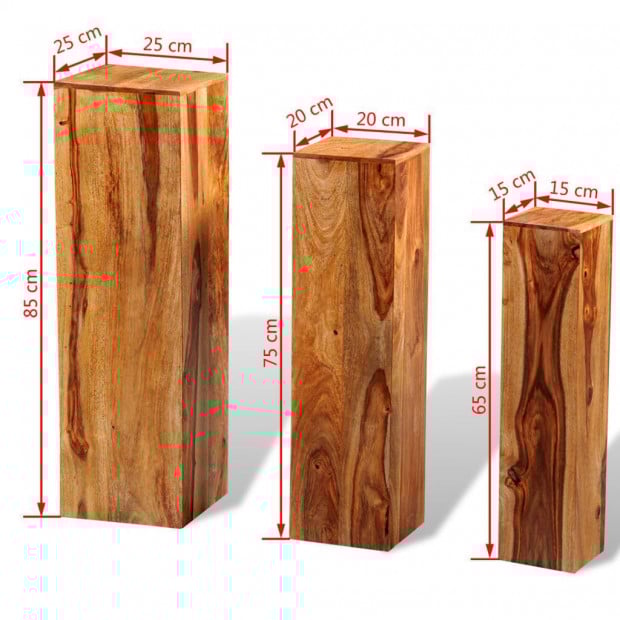 3 Piece Plant Stands Solid Sheesham Wood Brown Image 6