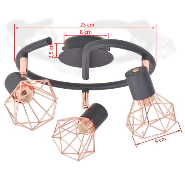 Ceiling Lamp With 3 Spotlights E14 Black And Copper Image 5