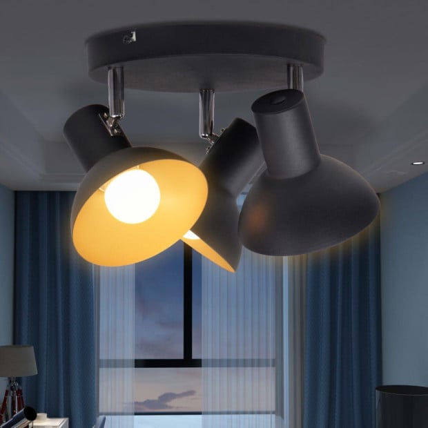 Ceiling Lamp For 3 Bulbs E27 Black And Gold Image 3