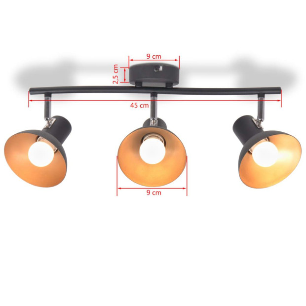 Ceiling Lamp For 3 Bulbs E27 Black And Gold Image 6