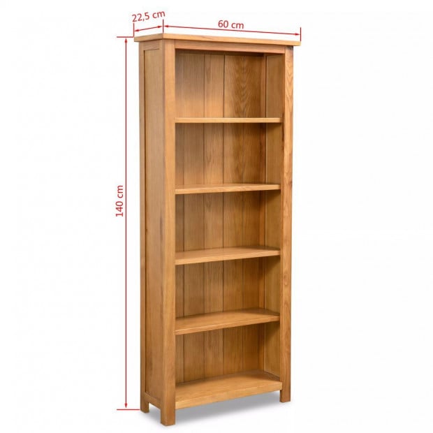 5-tier Bookcase 60x22,5x140 Cm Solid Oak Wood Image 5