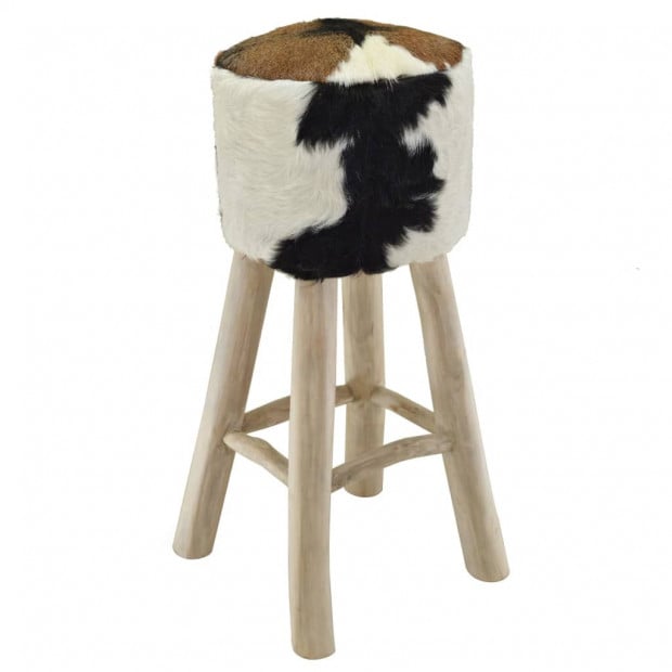 Bar Stool Real Leather Teak Round