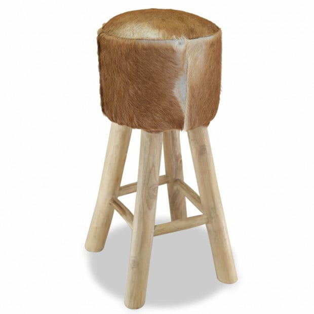 Bar Stool Real Leather Teak Round Image 4