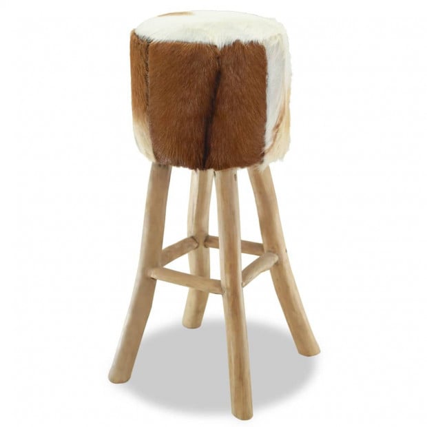 Bar Stool Real Leather Teak Round Image 5