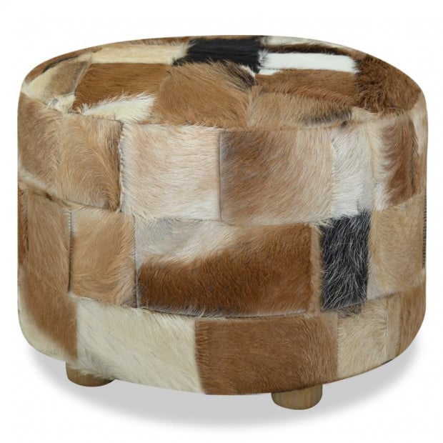 Pouffe Genuine Leather Round 50x50x45 Cm Multicolour Image 2