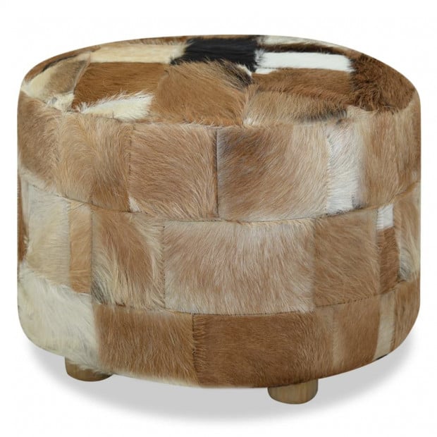 Pouffe Genuine Leather Round 50x50x45 Cm Multicolour Image 4