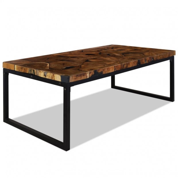 Coffee Table Teak Resin 110x60x40 Cm Black And Brown Image 3
