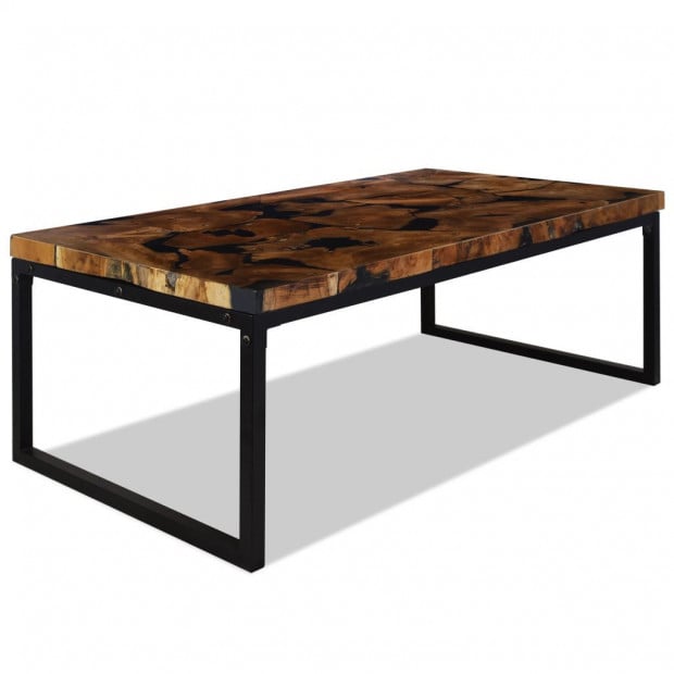 Coffee Table Teak Resin 110x60x40 Cm Black And Brown Image 4