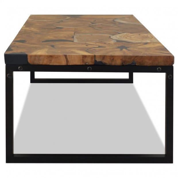 Coffee Table Teak Resin 110x60x40 Cm Black And Brown Image 7