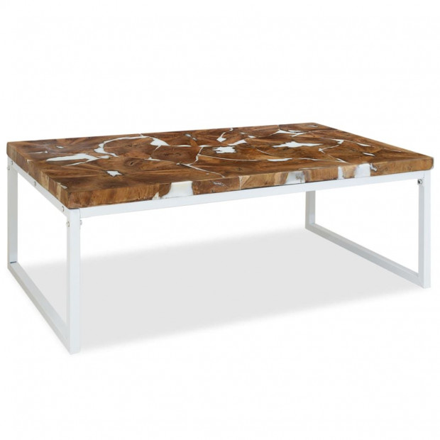 Coffee Table Teak Resin 110x60x40 Cm White And Brown Image 2