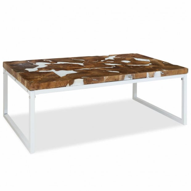 Coffee Table Teak Resin 110x60x40 Cm White And Brown Image 3