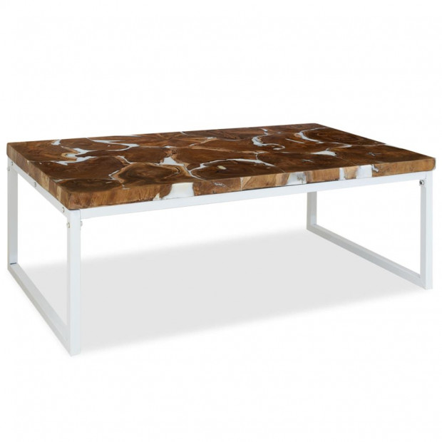 Coffee Table Teak Resin 110x60x40 Cm White And Brown Image 4