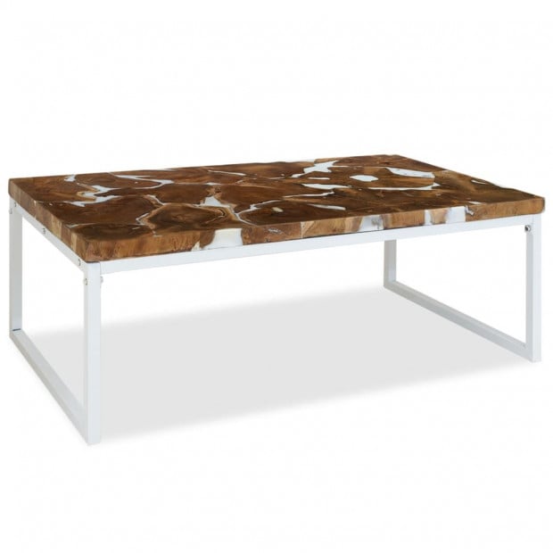Coffee Table Teak Resin 110x60x40 Cm White And Brown Image 5
