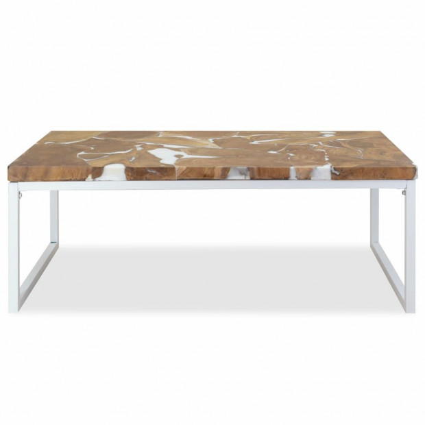Coffee Table Teak Resin 110x60x40 Cm White And Brown Image 6