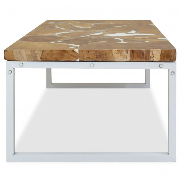 Coffee Table Teak Resin 110x60x40 Cm White And Brown Image 7