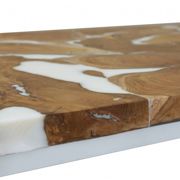 Coffee Table Teak Resin 110x60x40 Cm White And Brown Image 8