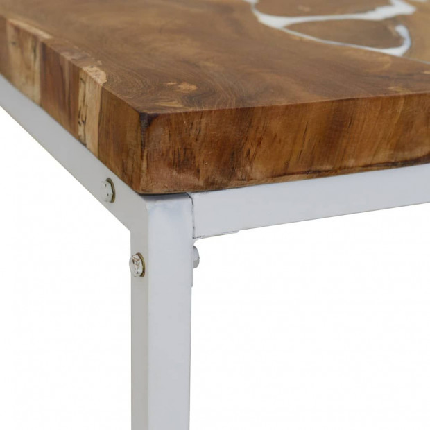 Coffee Table Teak Resin 110x60x40 Cm White And Brown Image 9