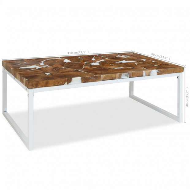 Coffee Table Teak Resin 110x60x40 Cm White And Brown Image 10