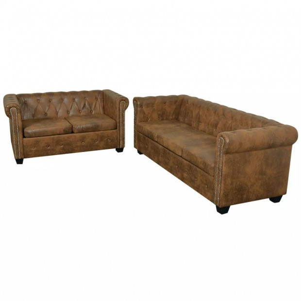 Chesterfield 2-seater And 3-seater Sofa Set Brown Image 3