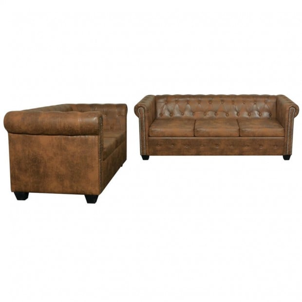 Chesterfield 2-seater And 3-seater Sofa Set Brown Image 4