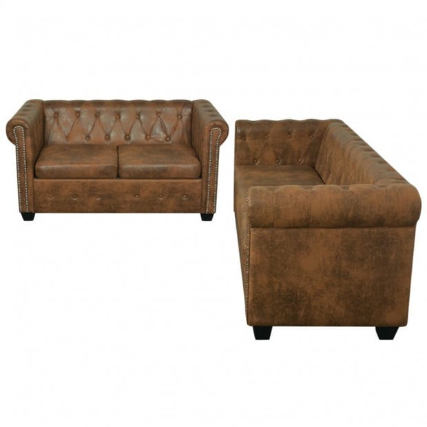 Chesterfield 2-seater And 3-seater Sofa Set Brown Image 5