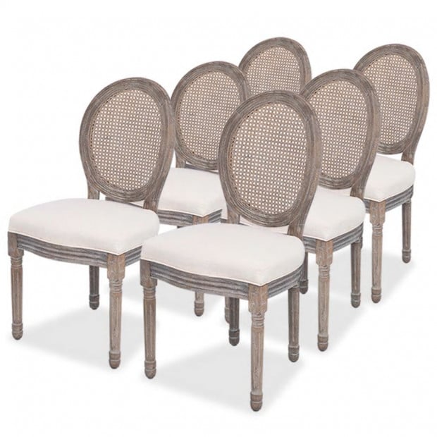 Dining Chairs 6 Pcs Cream Fabric with Rattan Back