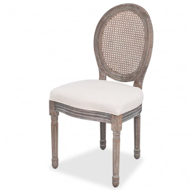 Dining Chairs 6 Pcs Cream Fabric with Rattan Back Image 2