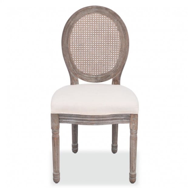 Dining Chairs 6 Pcs Cream Fabric with Rattan Back Image 3