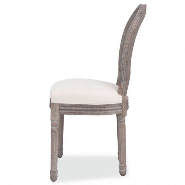 Dining Chairs 6 Pcs Cream Fabric with Rattan Back Image 4