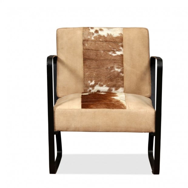 Lounge Chair Cream Genuine Goatskin And Canvas Image 3