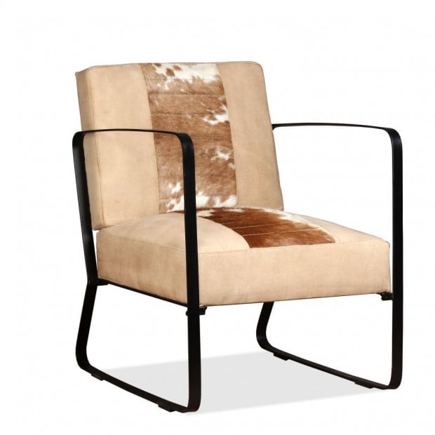 Lounge Chair Cream Genuine Goatskin And Canvas Image 4