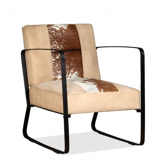 Lounge Chair Cream Genuine Goatskin And Canvas Image 5