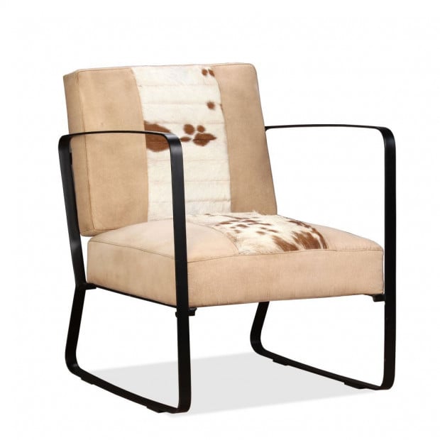 Lounge Chair Cream Genuine Goatskin And Canvas Image 6
