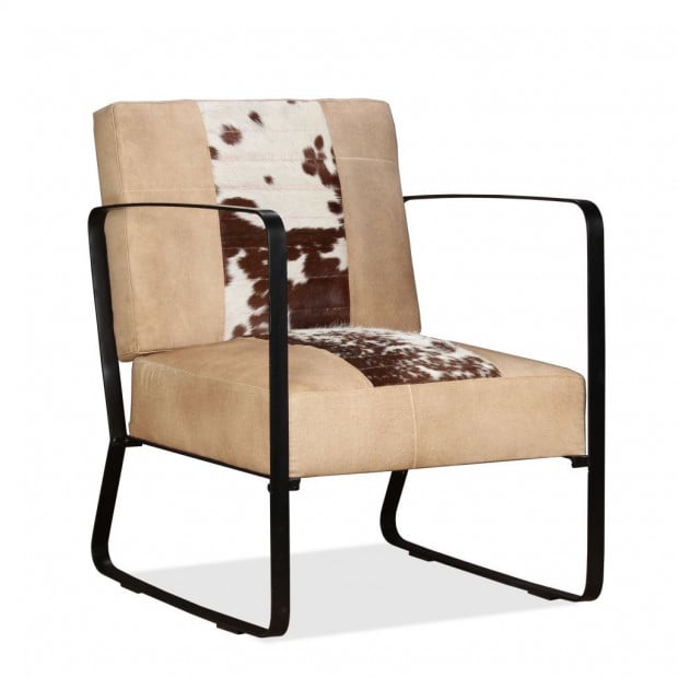 Lounge Chair Cream Genuine Goatskin And Canvas Image 7