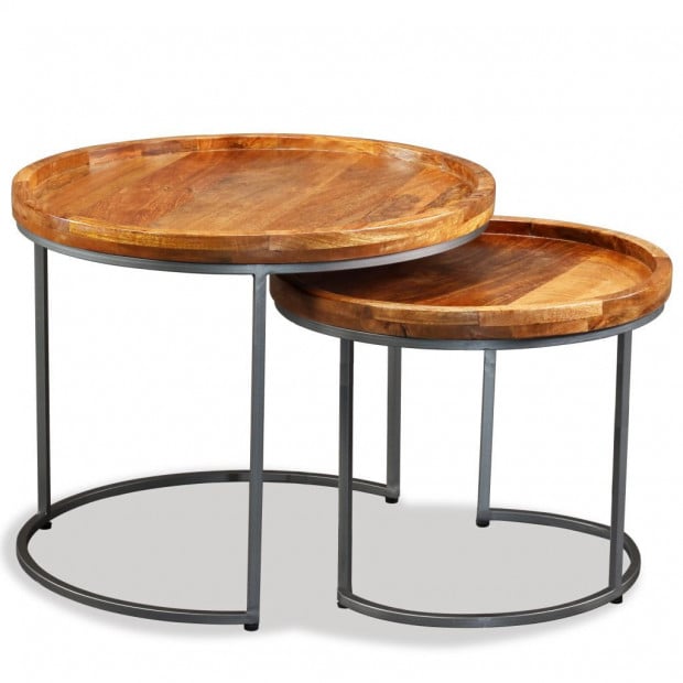 Side Table Set 2 Pieces Solid Mango Wood Image 2