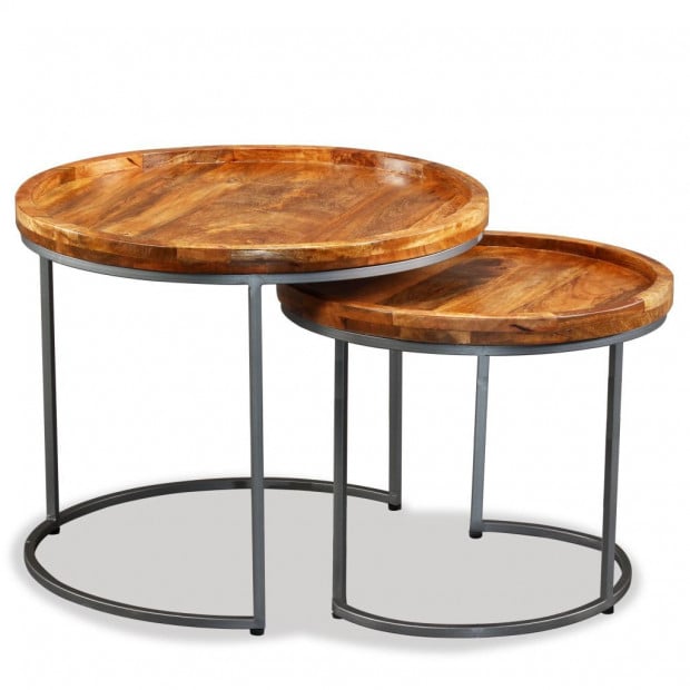 Side Table Set 2 Pieces Solid Mango Wood Image 3