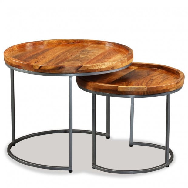 Side Table Set 2 Pieces Solid Mango Wood Image 4
