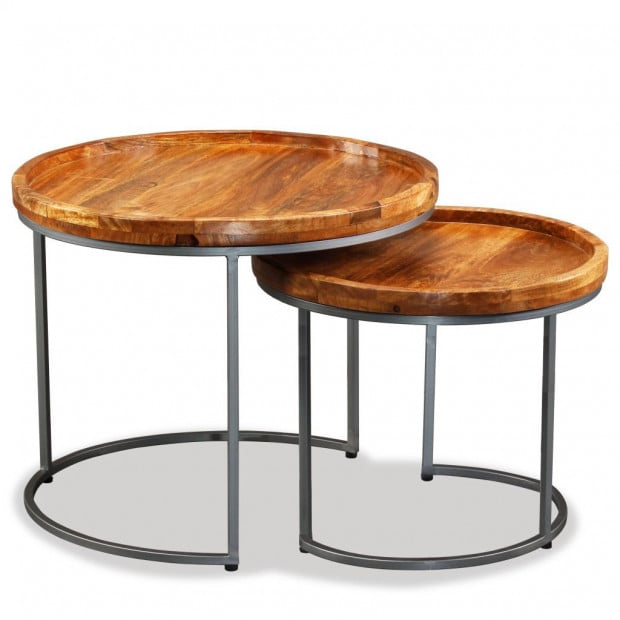 Side Table Set 2 Pieces Solid Mango Wood Image 5