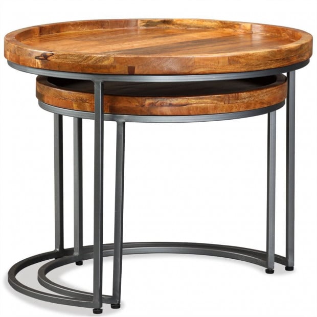 Side Table Set 2 Pieces Solid Mango Wood Image 6